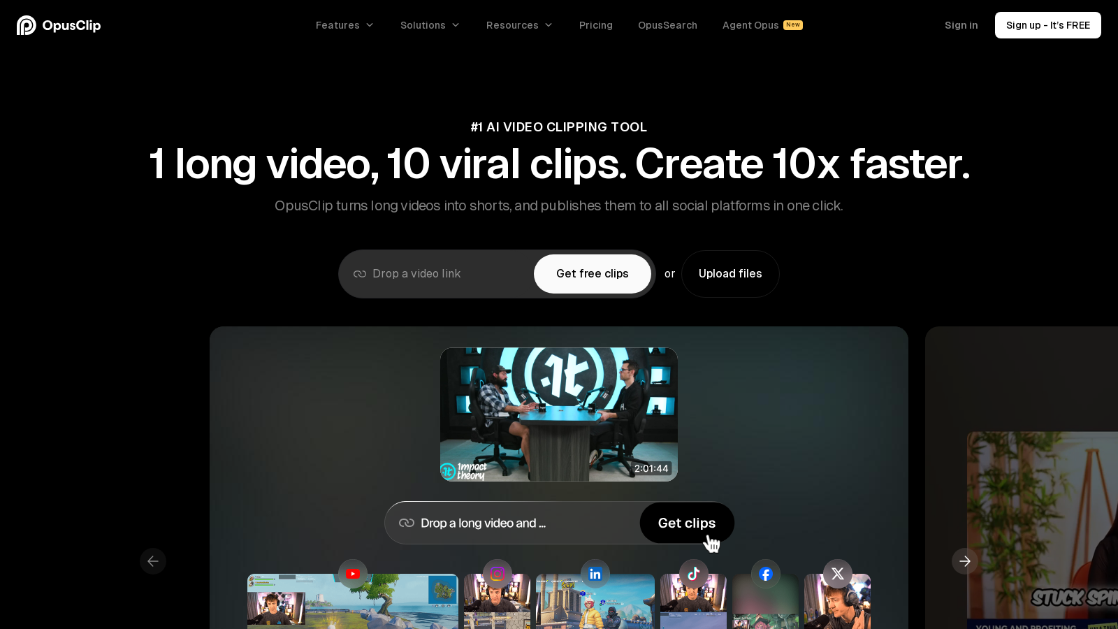 OpusClip Screenshot - Anteprima dell'interfaccia