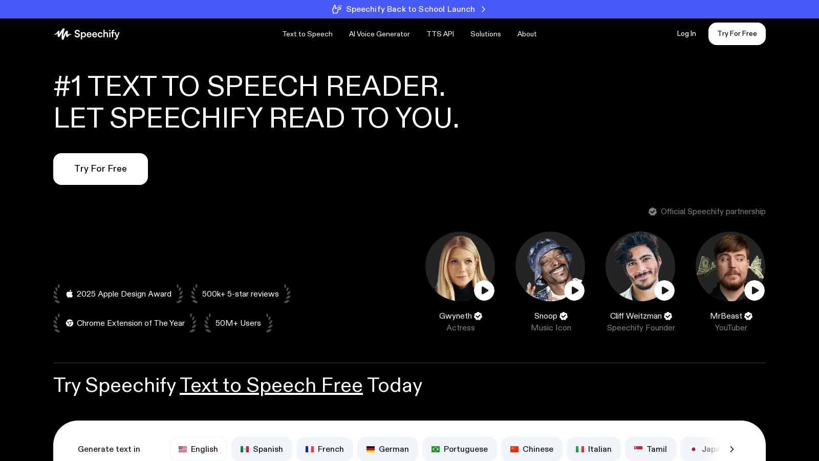 Speechify Screenshot - Anteprima dell'interfaccia