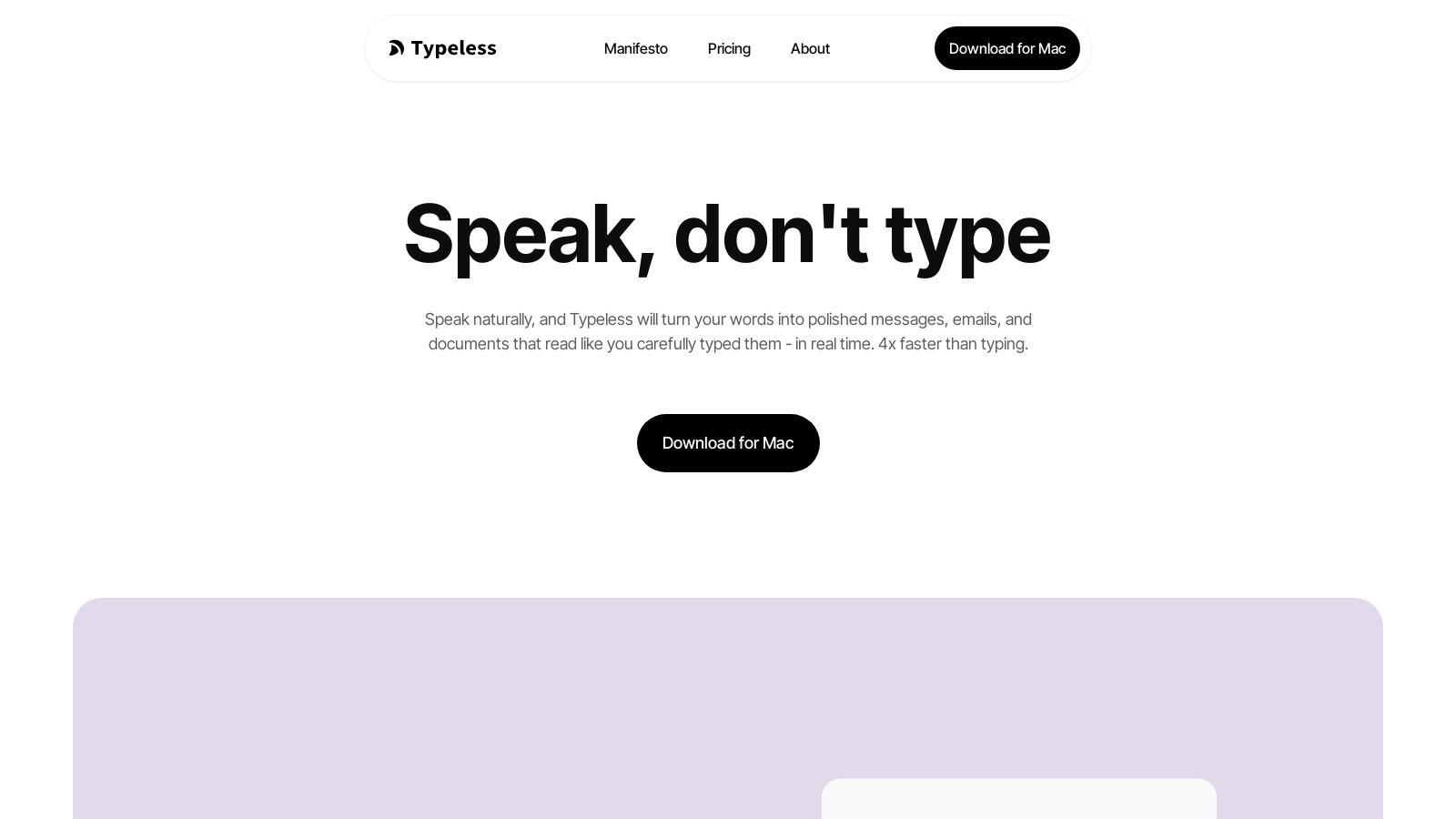 Typeless Screenshot - Interface Voorbeeld