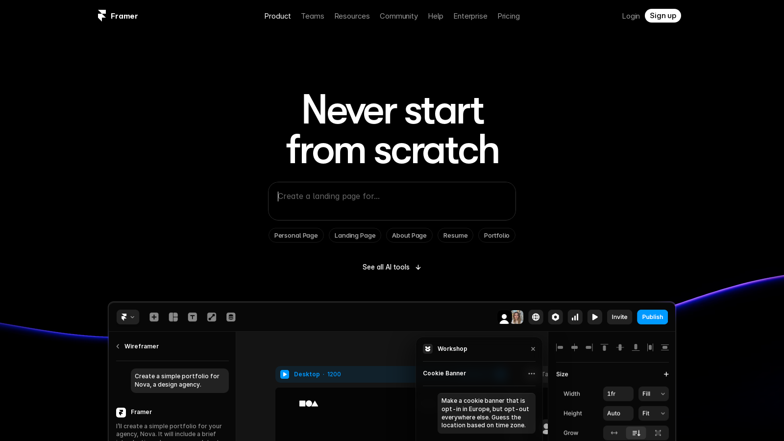 Framer Screenshot - Schnittstellenvorschau