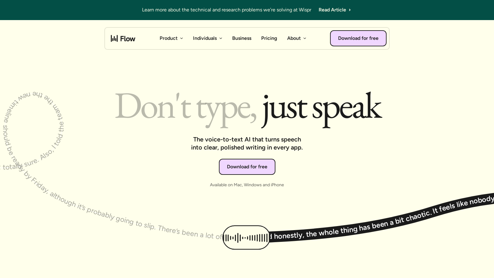 Wispr Flow スクリーンショット - インターフェースプレビュー