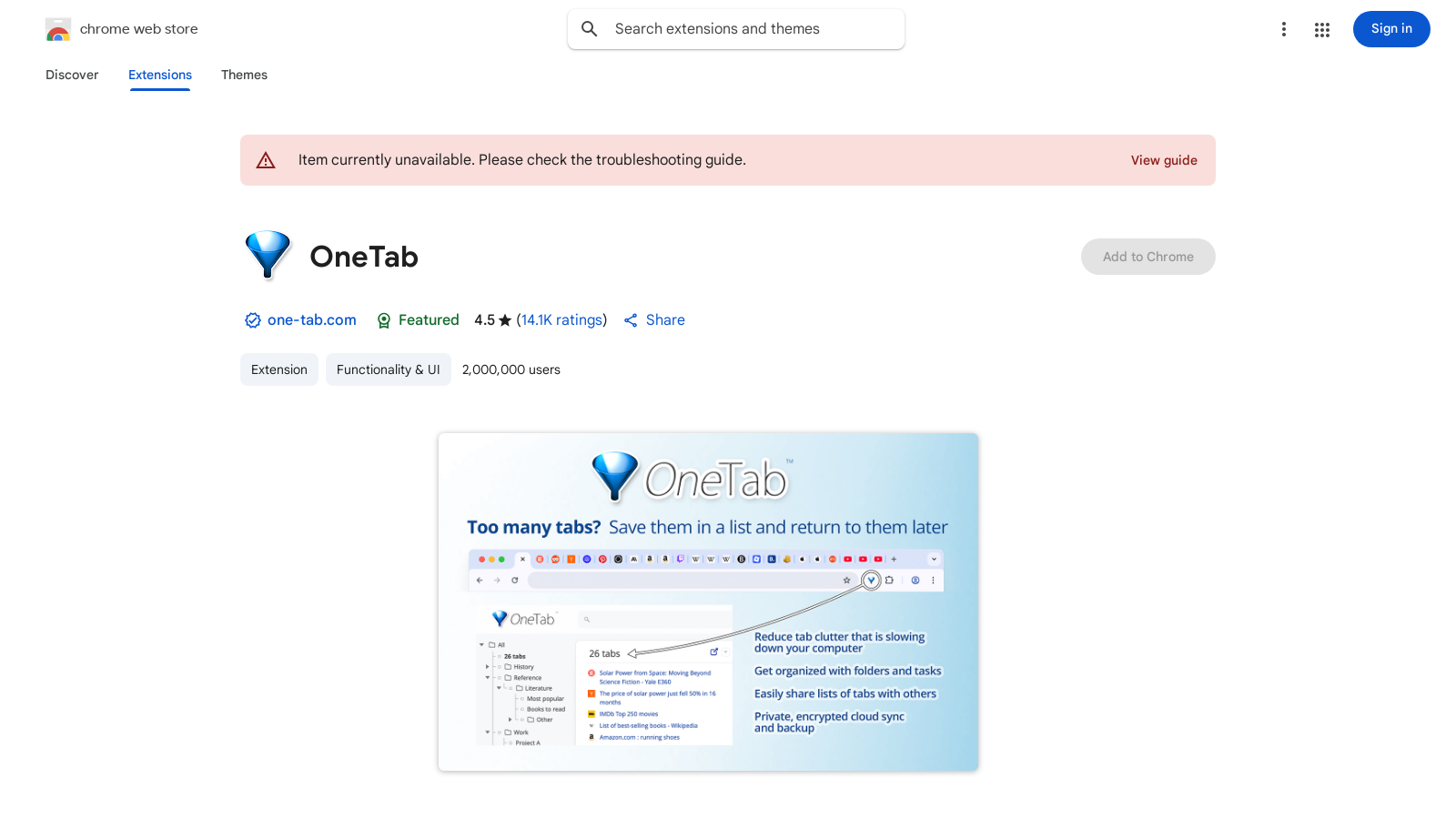 OneTab Screenshot - Interface Preview