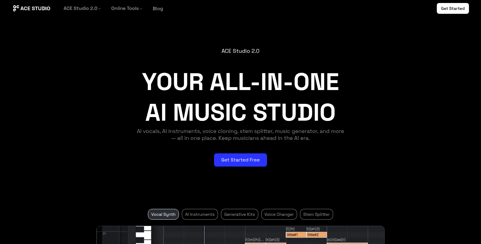 Capture d'écran de ACE Studio - Aperçu de l'interface