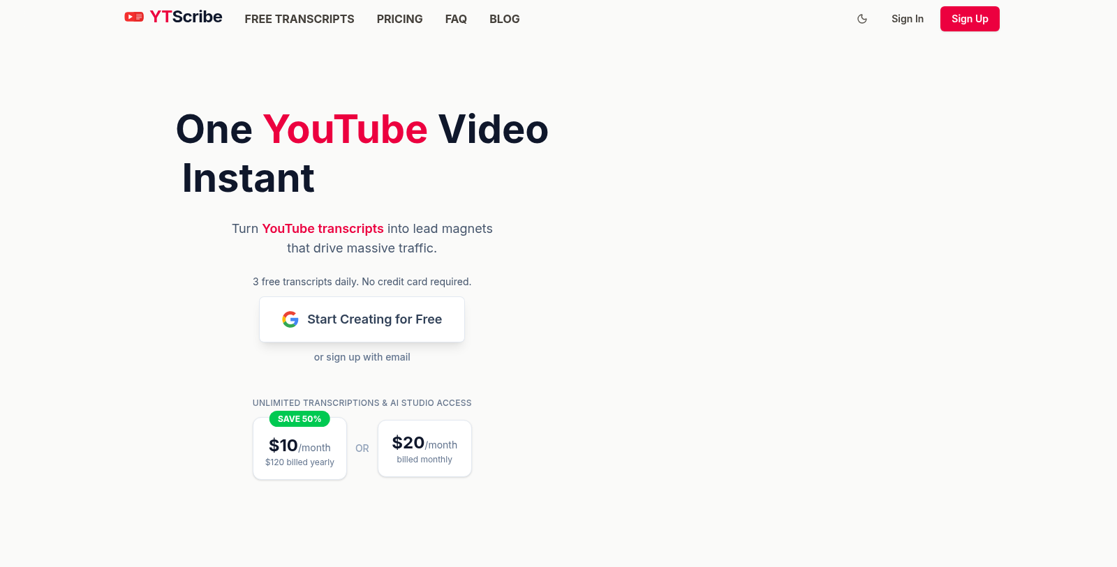 YTScribe Screenshot - Interface Voorbeeld