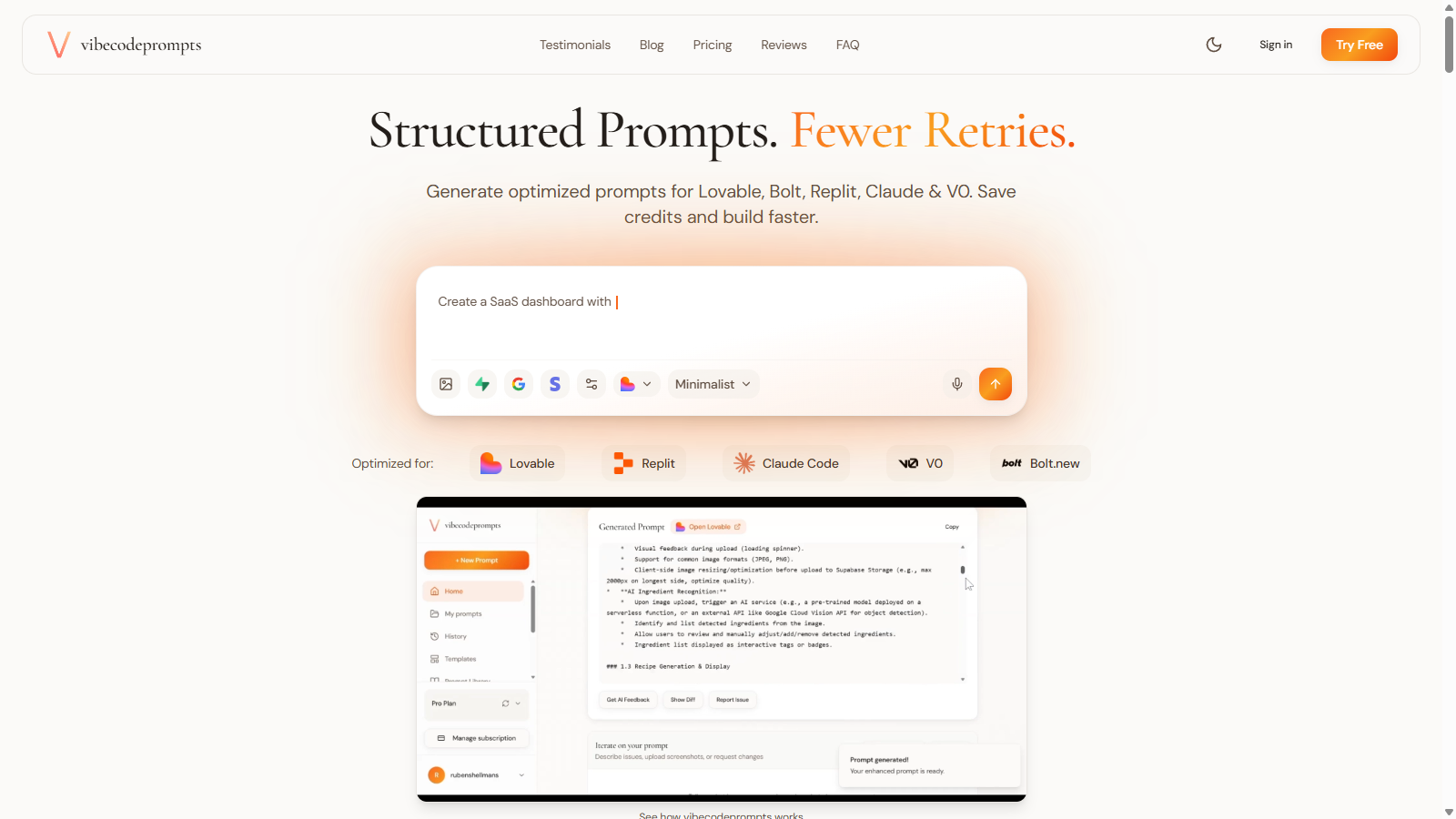 vibecodeprompts 截图 - 界面预览