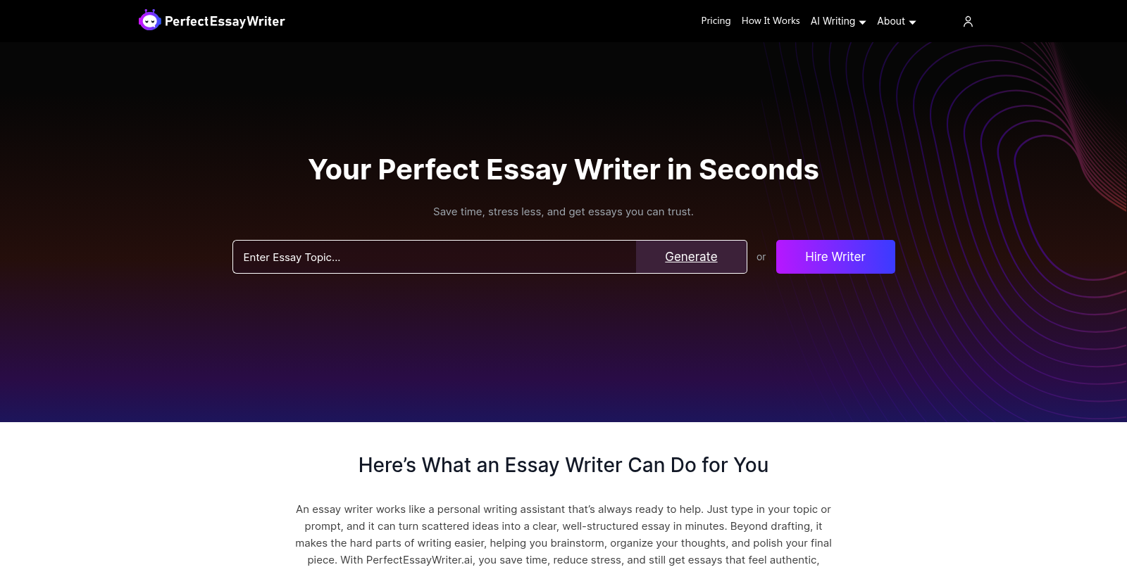 Perfect Essay Writer Screenshot - Interface Preview