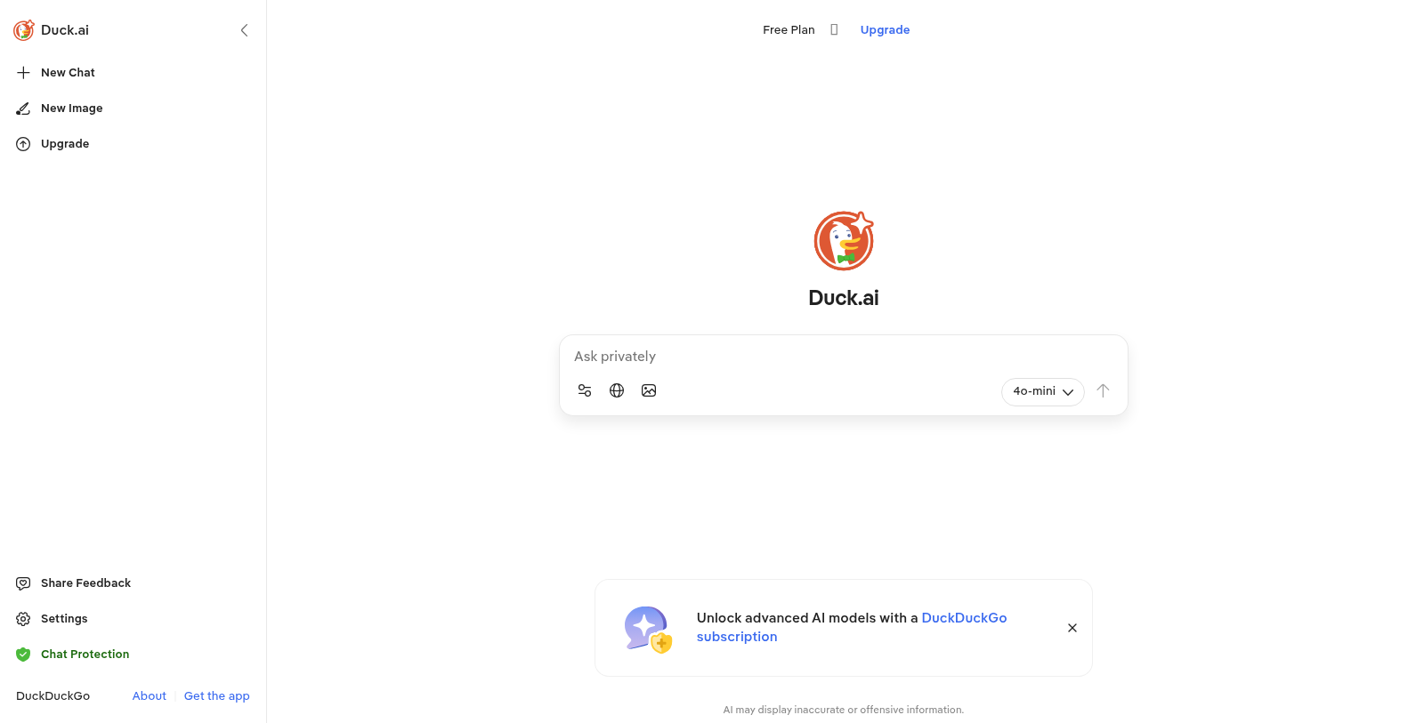 Duck.ai Снимка - Преглед на интерфейса