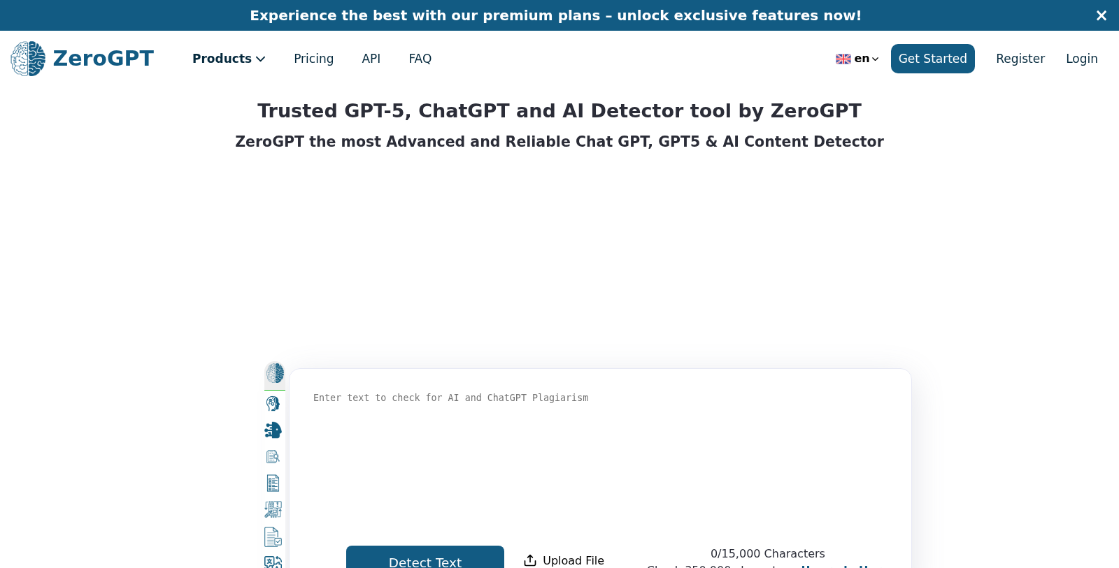 ZeroGPT Снимка - Преглед на интерфейса