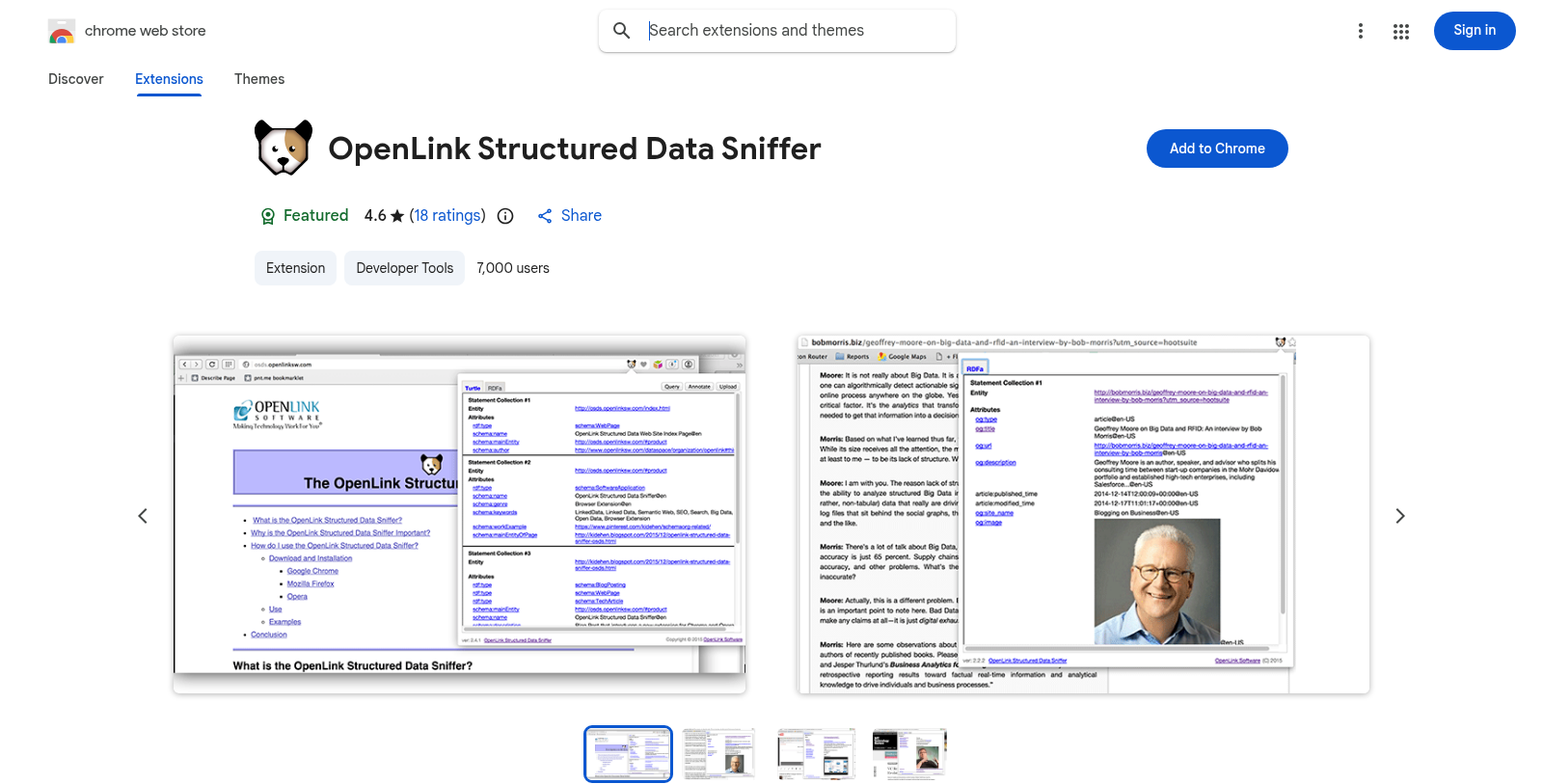 OpenLink Structured Data Sniffer Screenshot - Interface Voorbeeld
