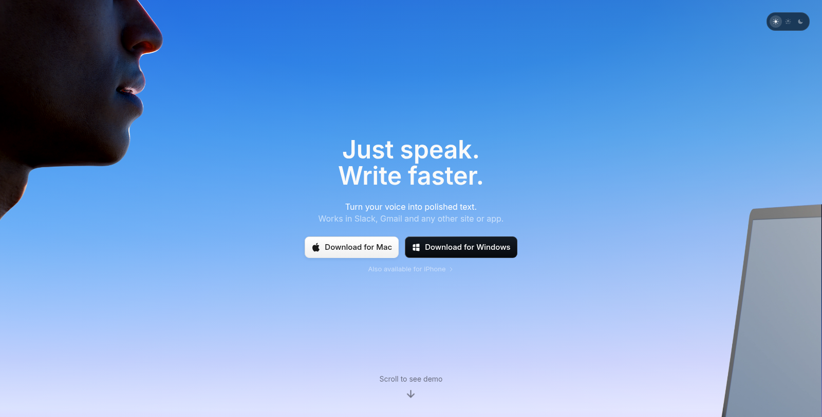 Capture d'écran de Superwhisper - Aperçu de l'interface